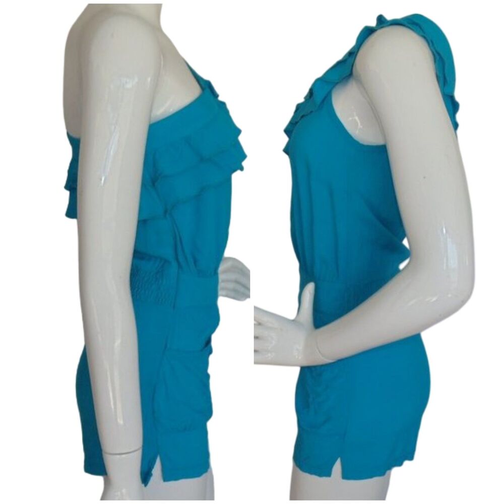 2B BEBE Romper, S, Ruffle One shoulder, Short, Blue, Pockets - Picture 10 of 14